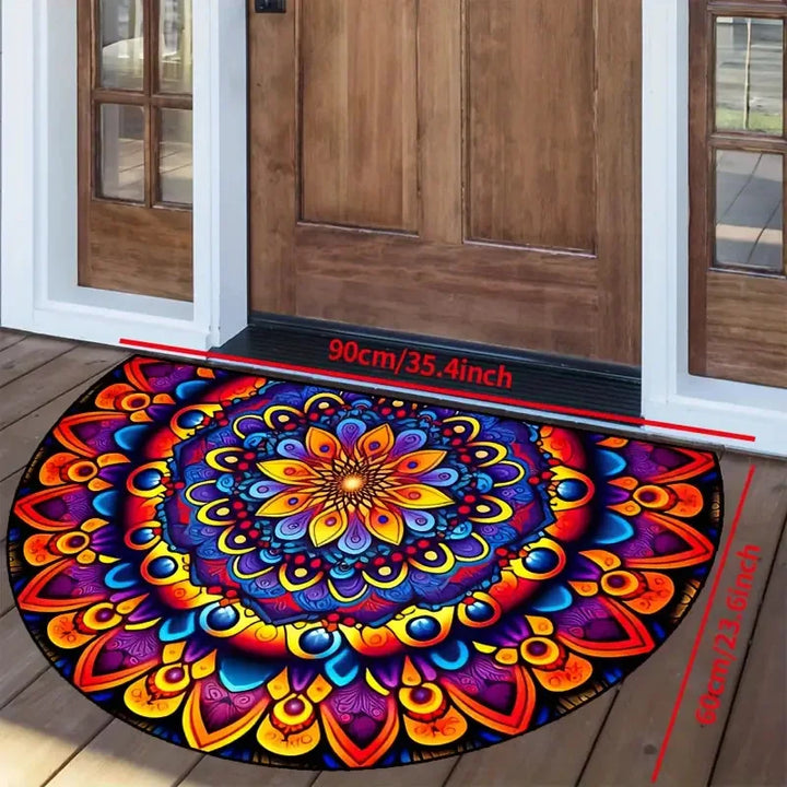 Half Circle Floral Doormat | Non-Slip Entryway Floor Mat