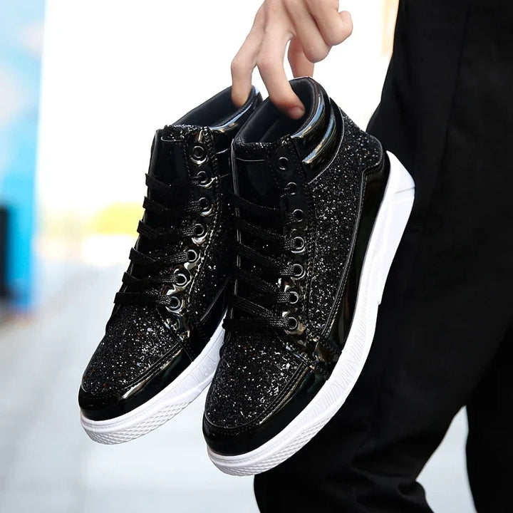 Men’s Glitter High-Top Sneakers – Shiny Party & Stage Shoes
