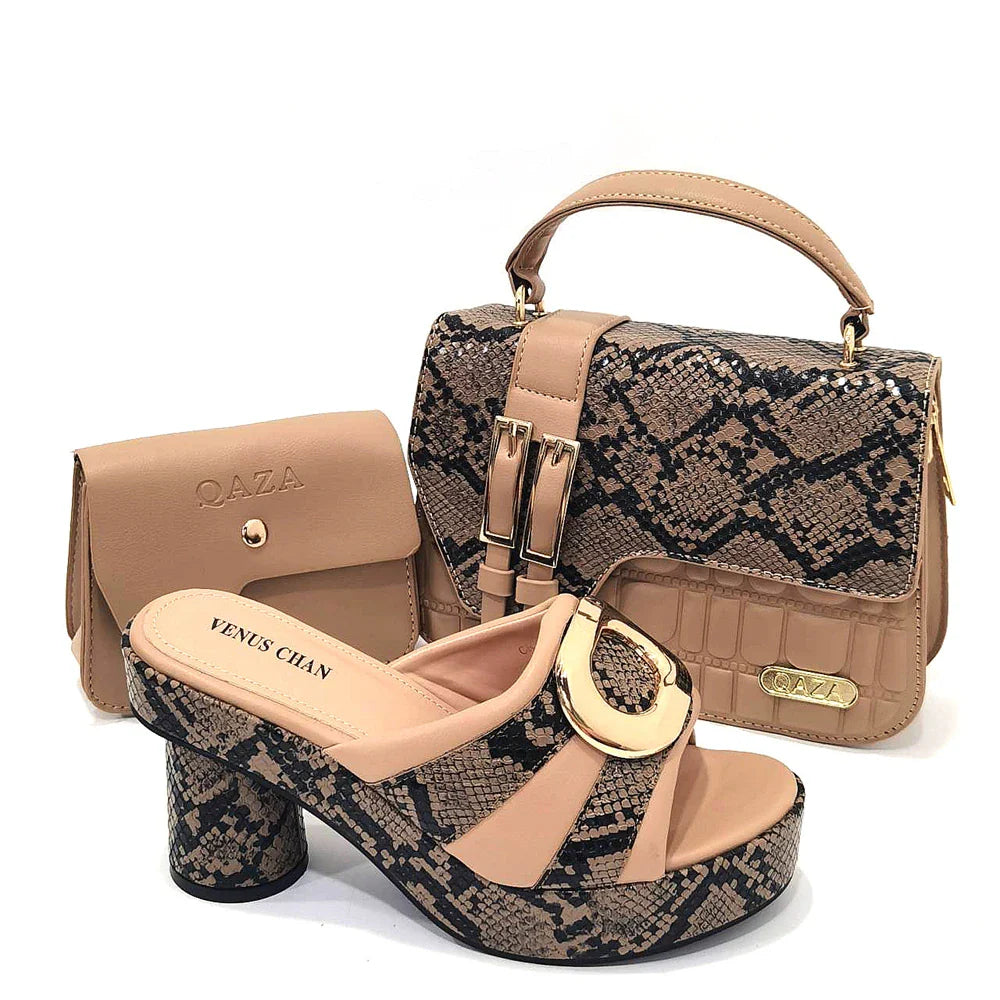 Italian Shoes and Bag Sets HTG1-9 – Black & White Snake
