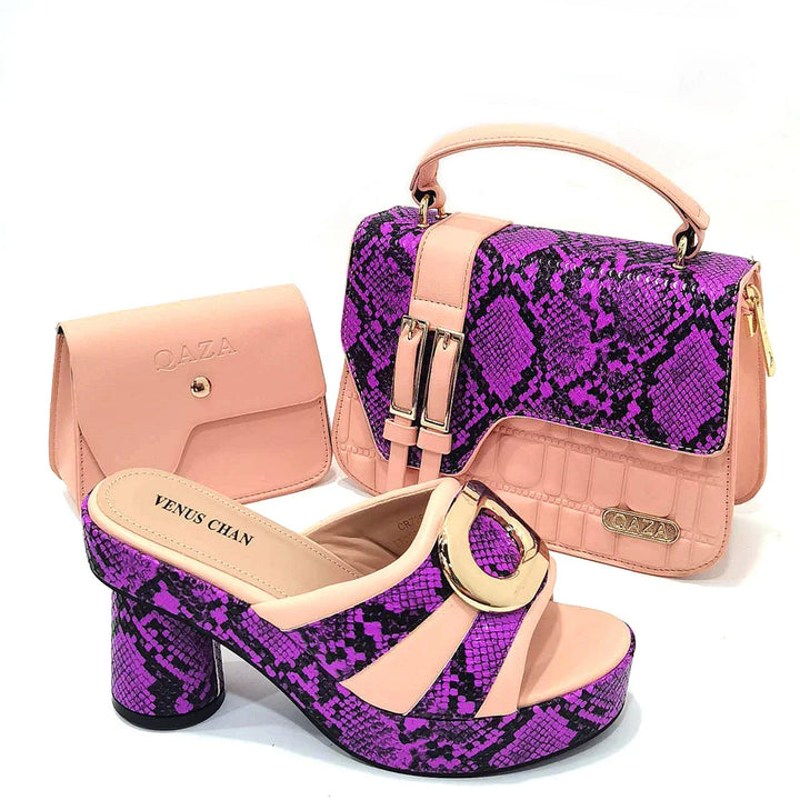 Italian Shoes and Bag Sets HTG1-9 – Black & White Snake