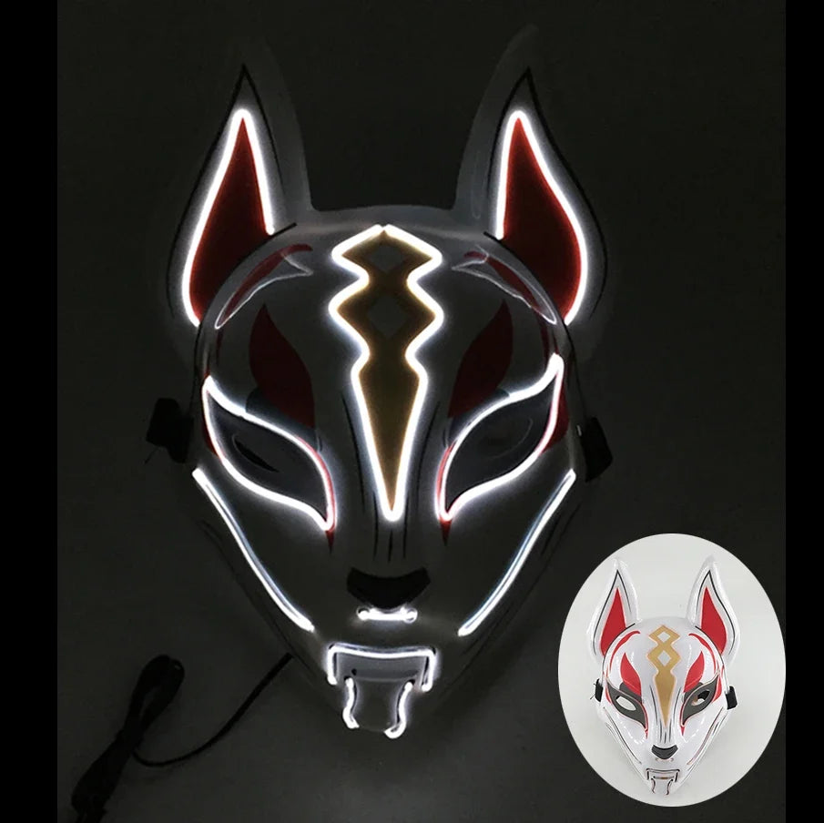 Neon LED Light-Up Japanese Kitsune Fox Mask
