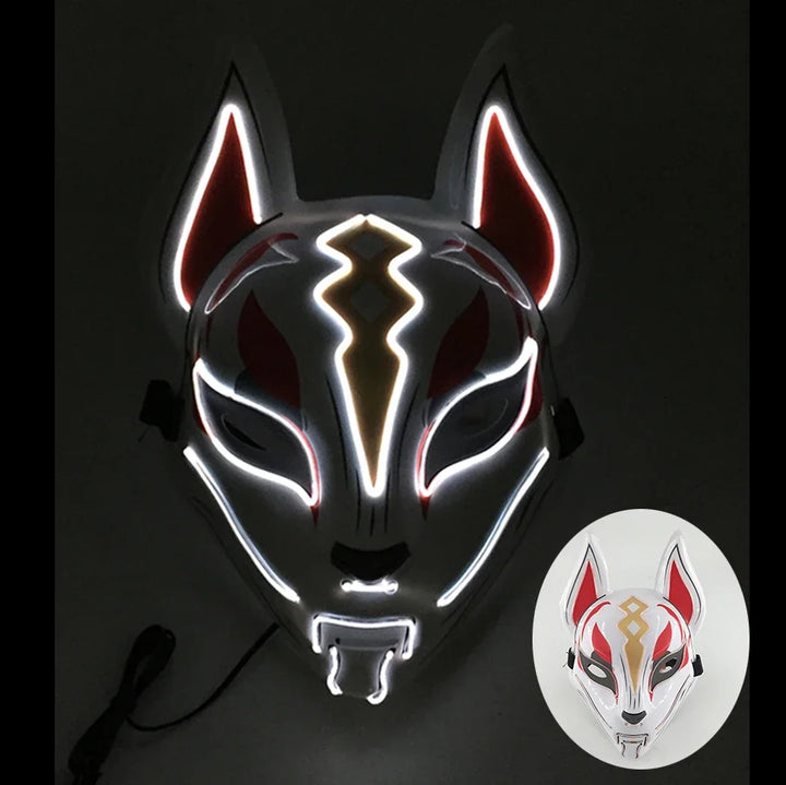 Neon LED Light-Up Japanese Kitsune Fox Mask