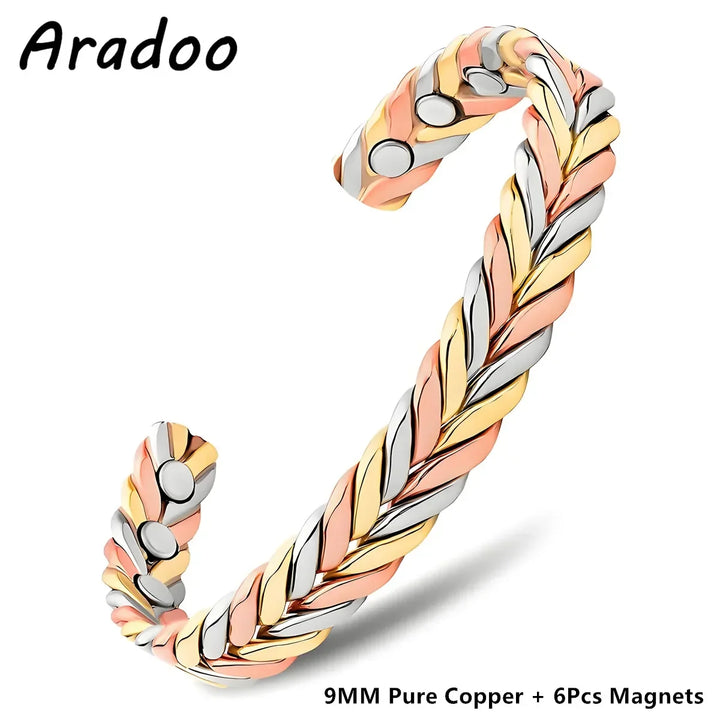 ARADOO Braided Pure Copper Magnetic Cuff Bracelet for Women