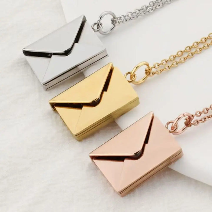Portable Envelope Locket Necklace Confession Love You Stainless Steel Love Letter Envelope Pendant Engraved Pendant Jewelry
