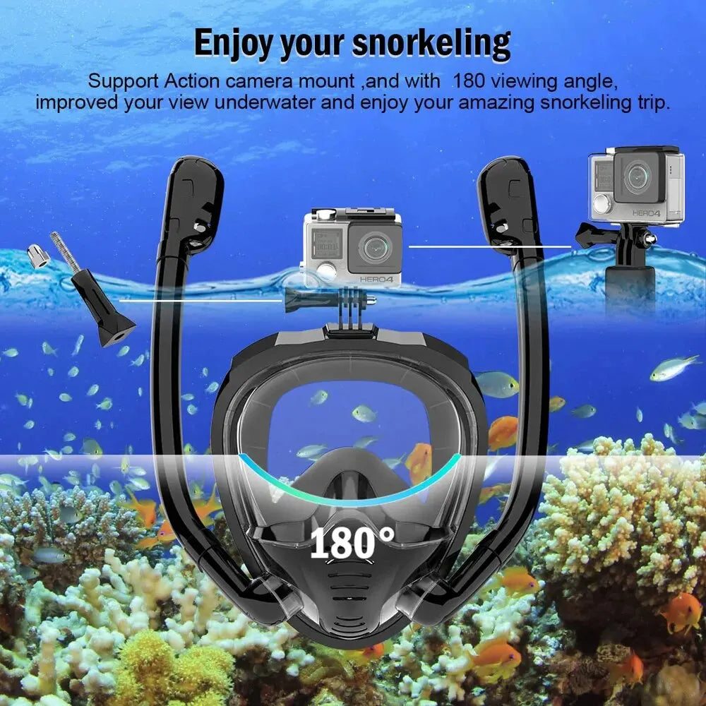 180° Panoramic Full-Face Snorkel Mask with Dual Snorkels
