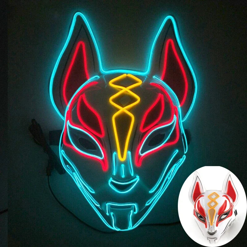 Neon LED Light-Up Japanese Kitsune Fox Mask