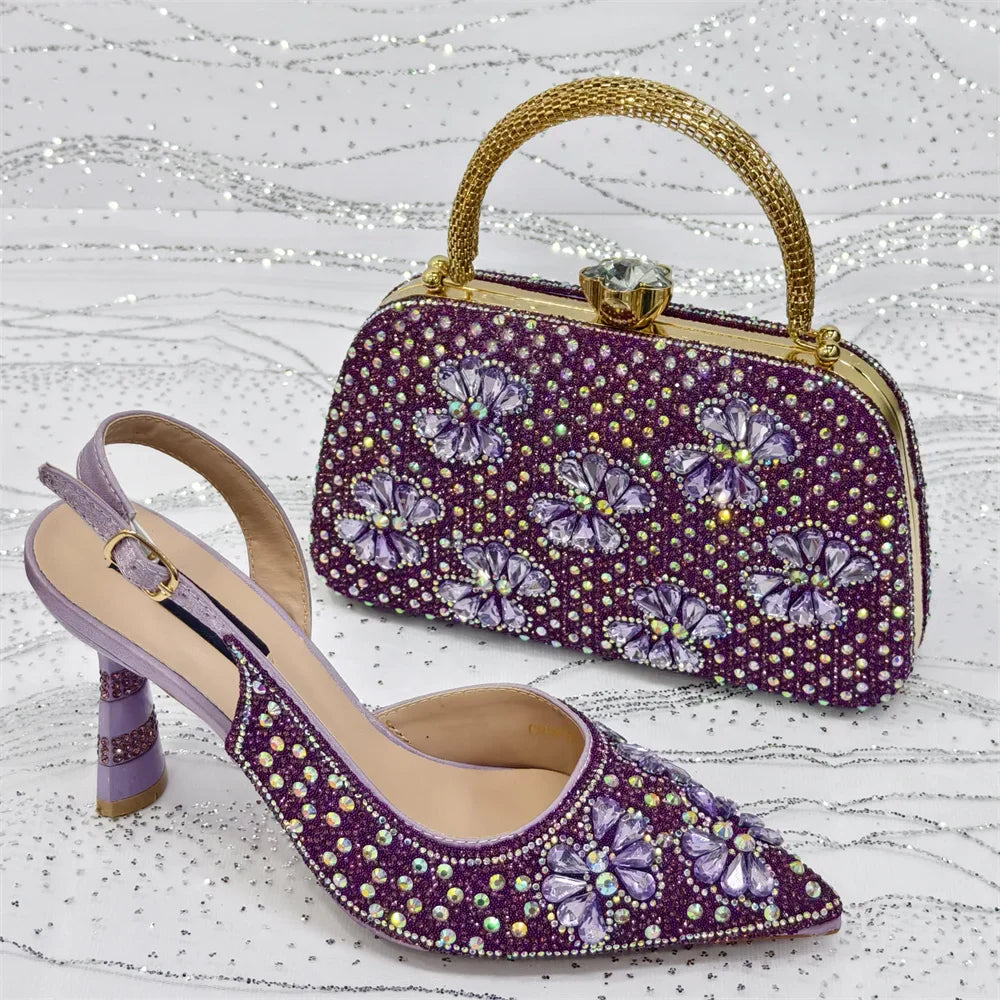 New Italian Shoes & Matching Bag Set – Purple Elegant Heels