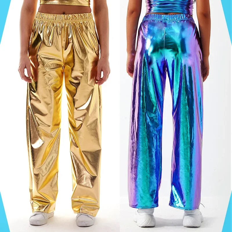 Women’s Holographic High-Waist Straight-Leg Pants