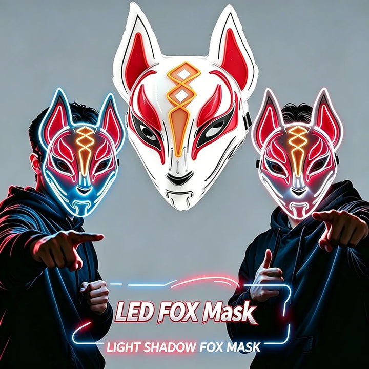 Neon LED Light-Up Japanese Kitsune Fox Mask