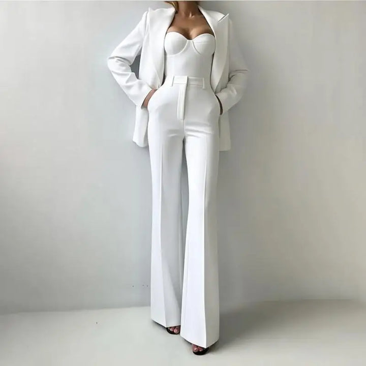 Women’s Corset Pantsuit 3-Piece Set – Blazer, Bustier & Straight-Leg Pants