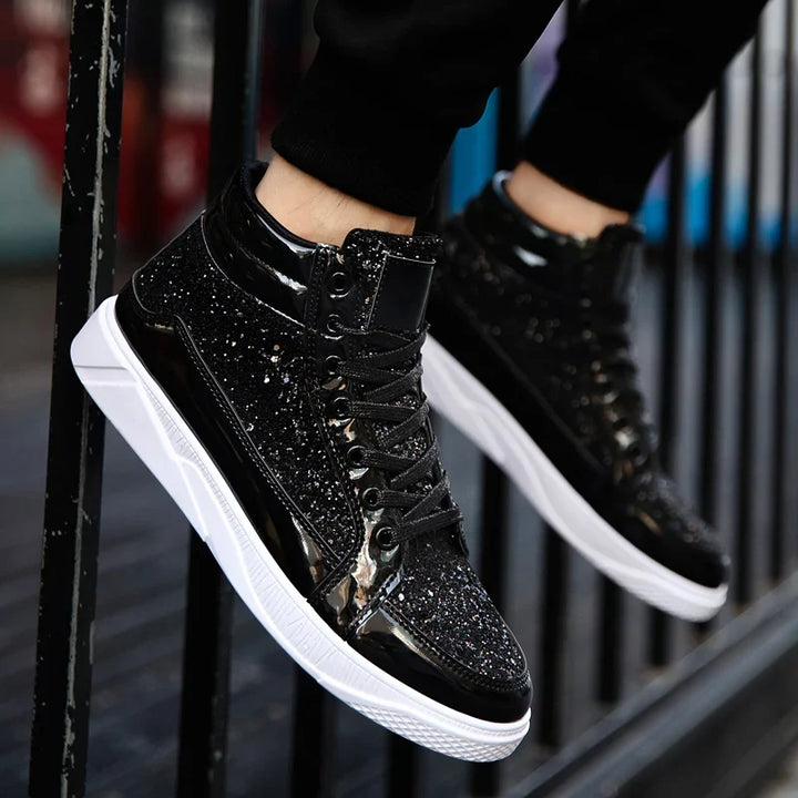 Men’s Glitter High-Top Sneakers – Shiny Party & Stage Shoes