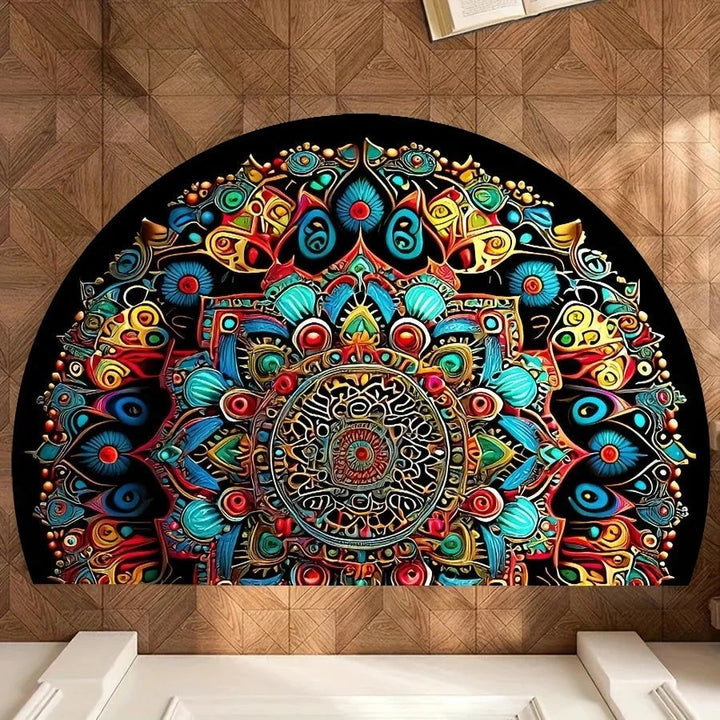Half Circle Floral Doormat | Non-Slip Entryway Floor Mat
