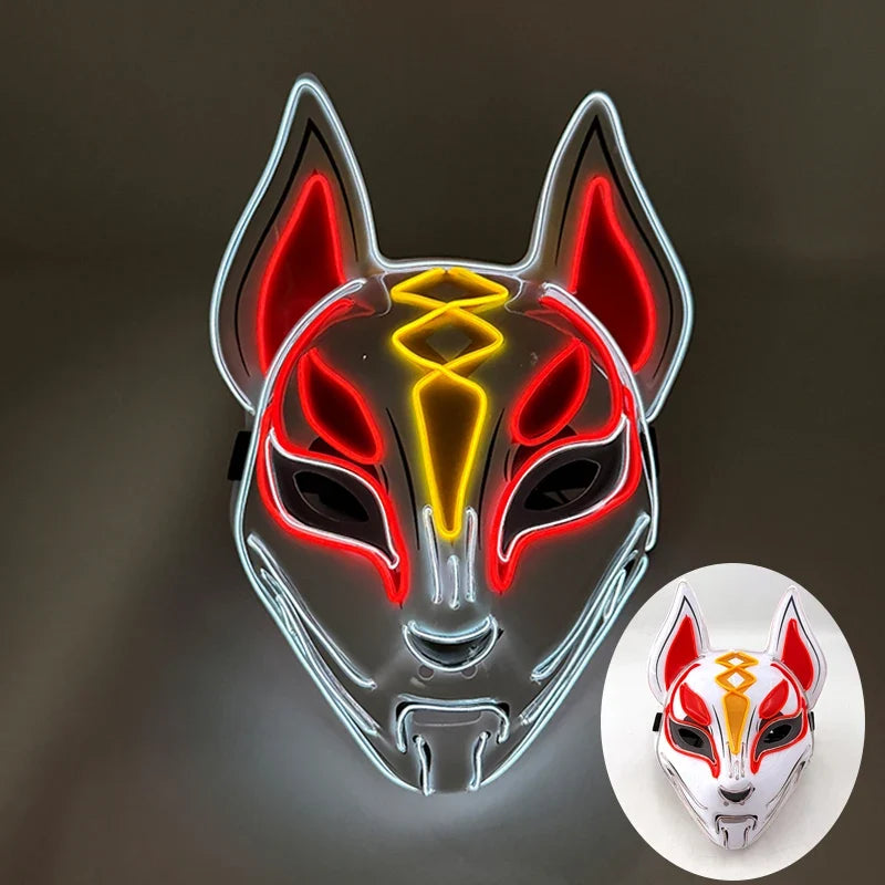 Neon LED Light-Up Japanese Kitsune Fox Mask