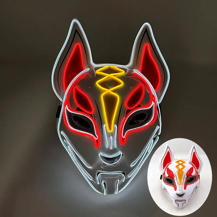 Neon LED Light-Up Japanese Kitsune Fox Mask