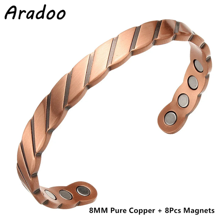 ARADOO Braided Pure Copper Magnetic Cuff Bracelet for Women