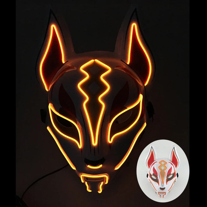 Neon LED Light-Up Japanese Kitsune Fox Mask
