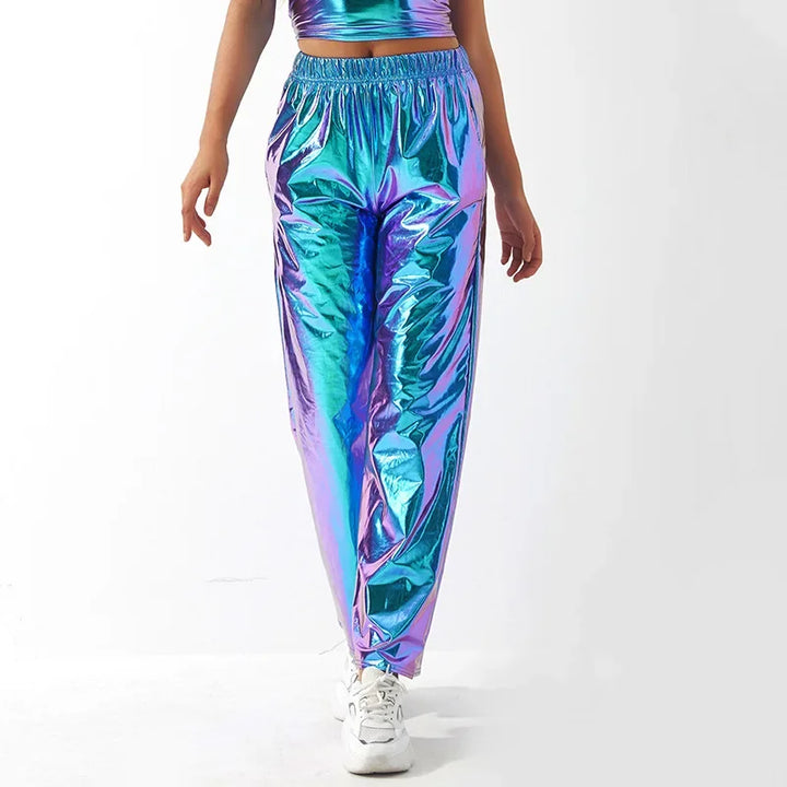 Women’s Holographic High-Waist Straight-Leg Pants