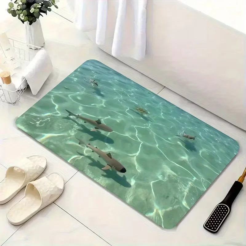 Shark Glacier Non-Slip Doormat | Washable Microfiber Floor Mat