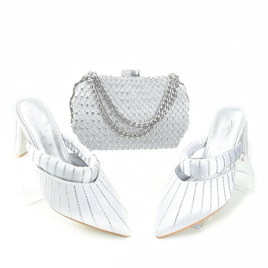 Ladies' Black & White Shoes & Matching Bag Set – Elegant Dress Collection