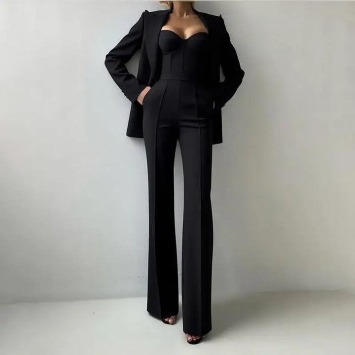 Women’s Corset Pantsuit 3-Piece Set – Blazer, Bustier & Straight-Leg Pants