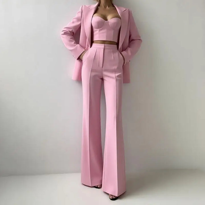 Women’s Corset Pantsuit 3-Piece Set – Blazer, Bustier & Straight-Leg Pants