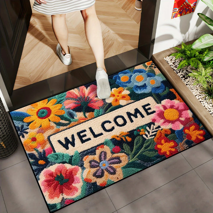 Floral Non-Slip Doormat | Absorbent Flower Welcome Floor Mat