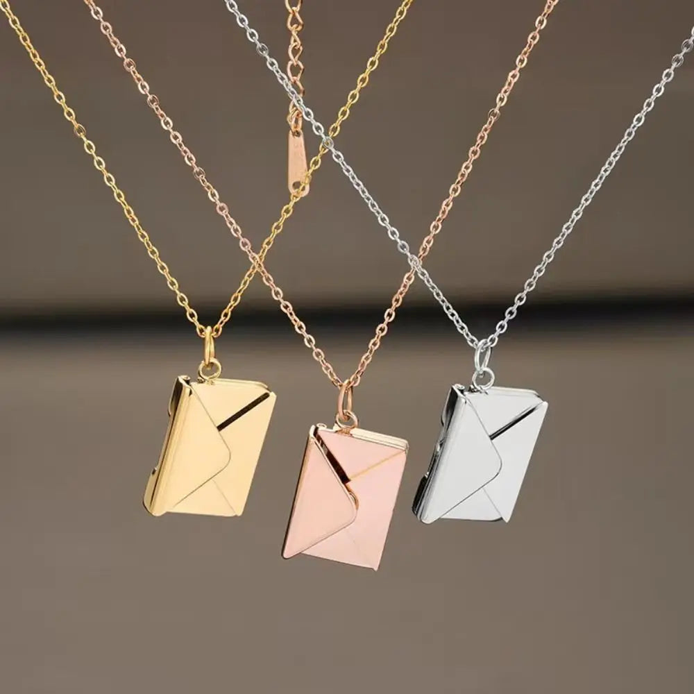 Portable Envelope Locket Necklace Confession Love You Stainless Steel Love Letter Envelope Pendant Engraved Pendant Jewelry