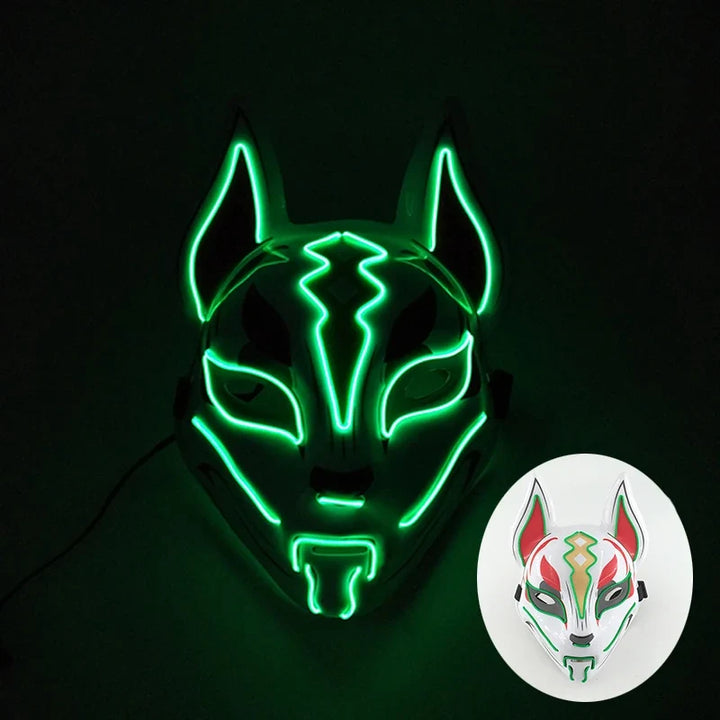 Neon LED Light-Up Japanese Kitsune Fox Mask