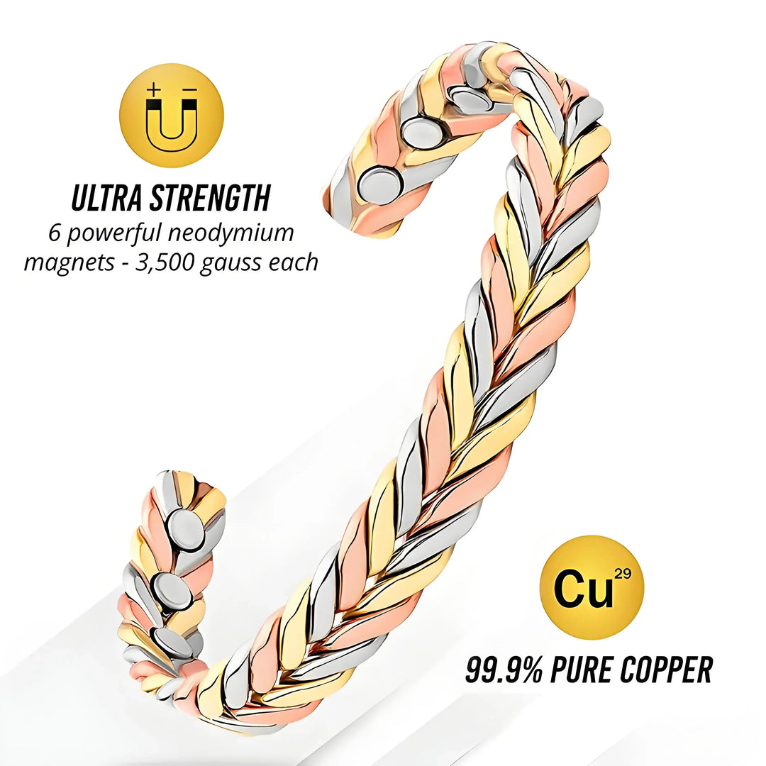 ARADOO Braided Pure Copper Magnetic Cuff Bracelet for Women