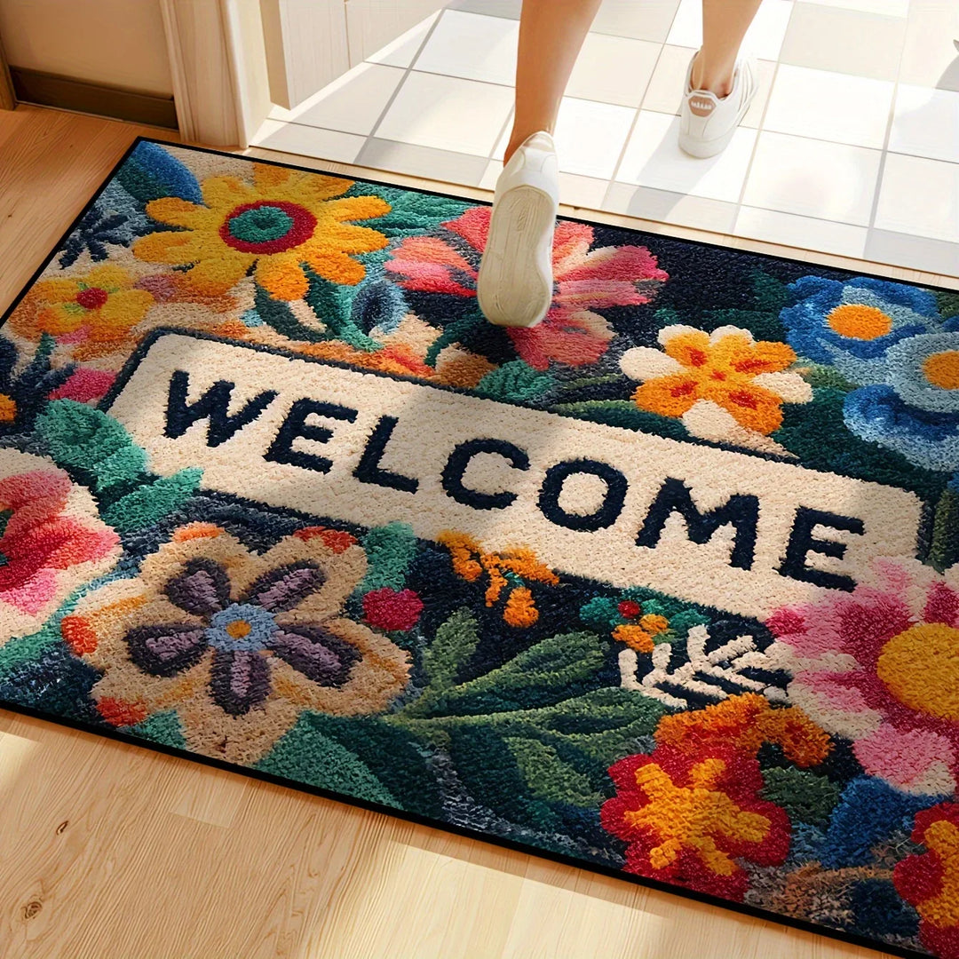 Floral Non-Slip Doormat | Absorbent Flower Welcome Floor Mat