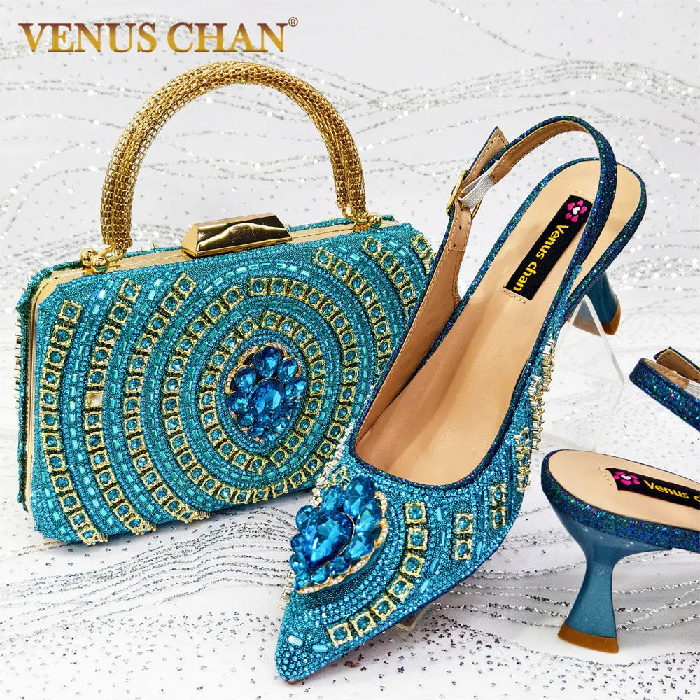 Italian Butterfly Wedding Shoes & Matching Bag Set EDS59 – Turquoise