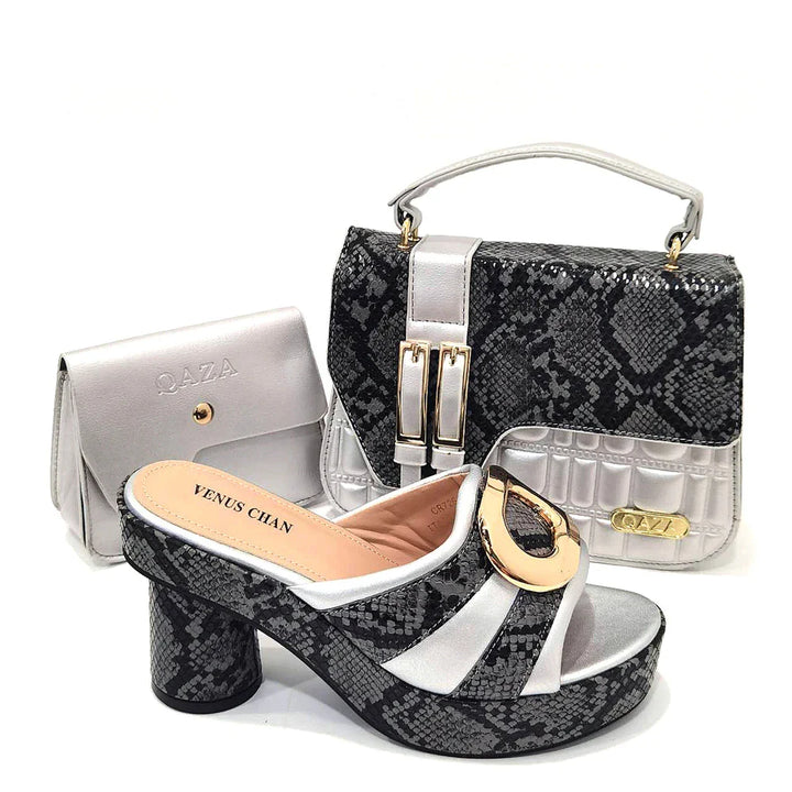 Italian Shoes and Bag Sets HTG1-9 – Black & White Snake
