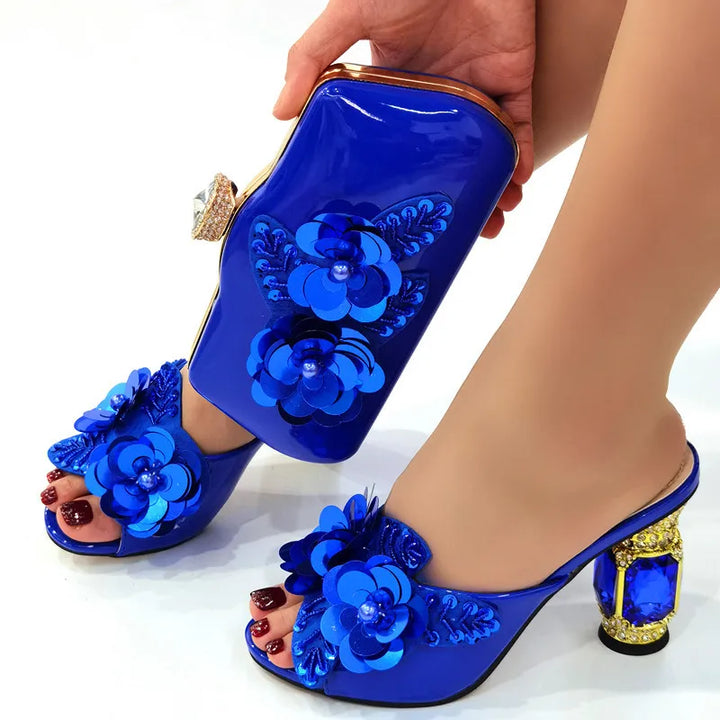 Italian Shoes & Matching Bag Set with Stones – Elegant Women's Dress Collection