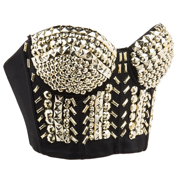 Women’s Grey Beaded Gem Bralette – Luxury Rave & Dance Top