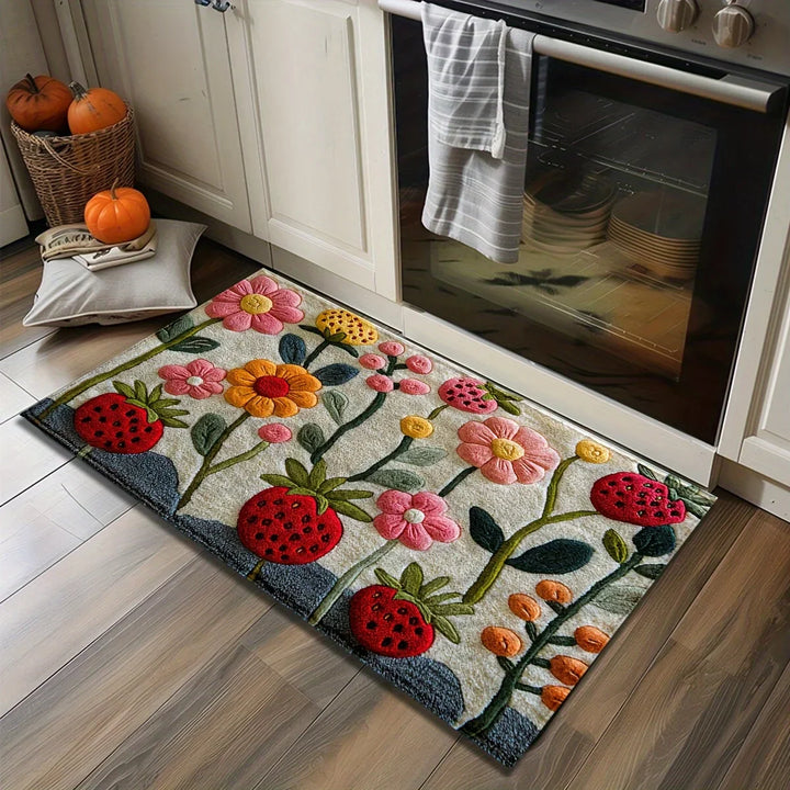 Garden Flower Non-Slip Area Rug | Floral Kitchen & Entryway Mat