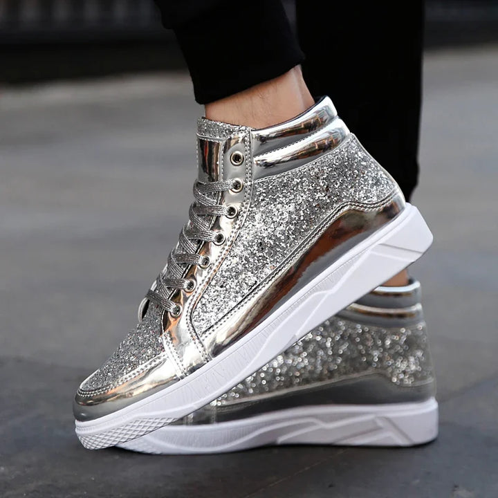 Men’s Glitter High-Top Sneakers – Shiny Party & Stage Shoes