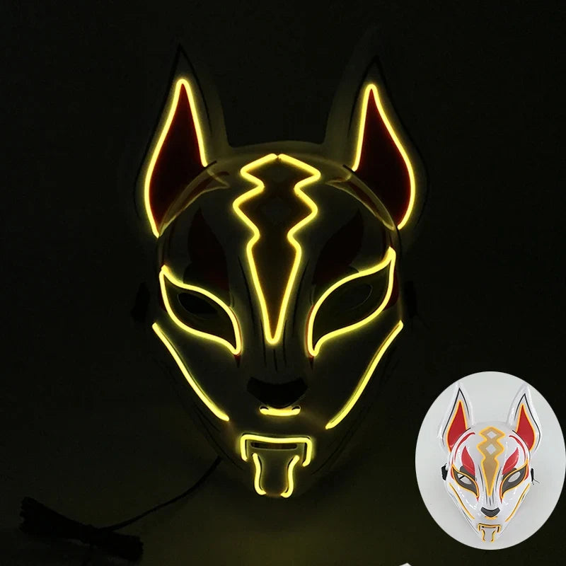 Neon LED Light-Up Japanese Kitsune Fox Mask