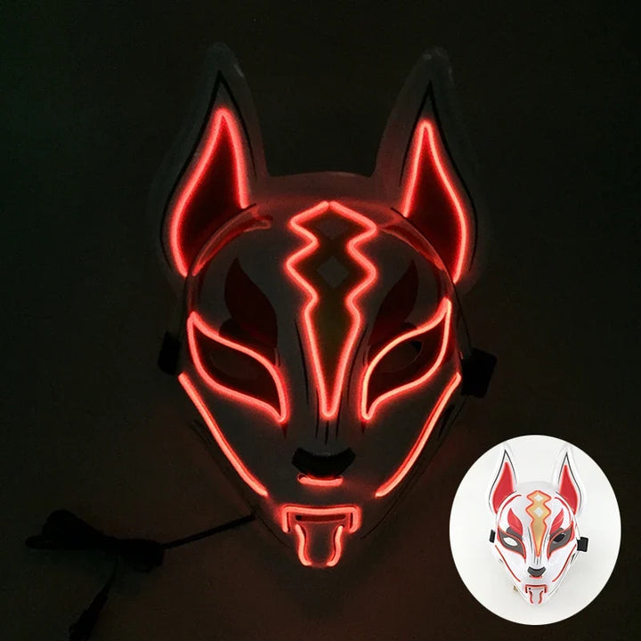Neon LED Light-Up Japanese Kitsune Fox Mask
