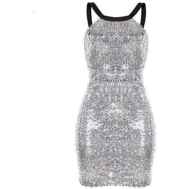 Sexy Backless Halter Party Dress with Beaded Detail
