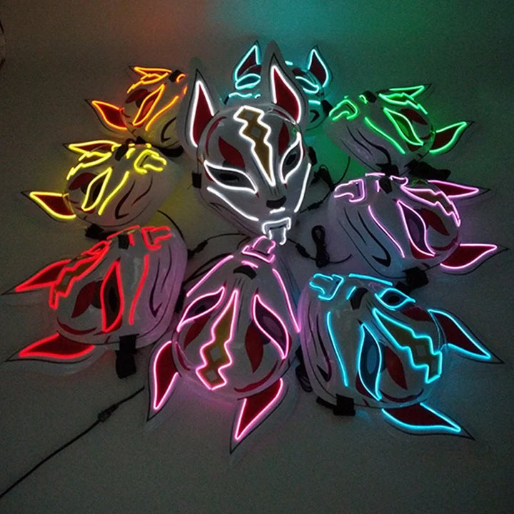 Neon LED Light-Up Japanese Kitsune Fox Mask