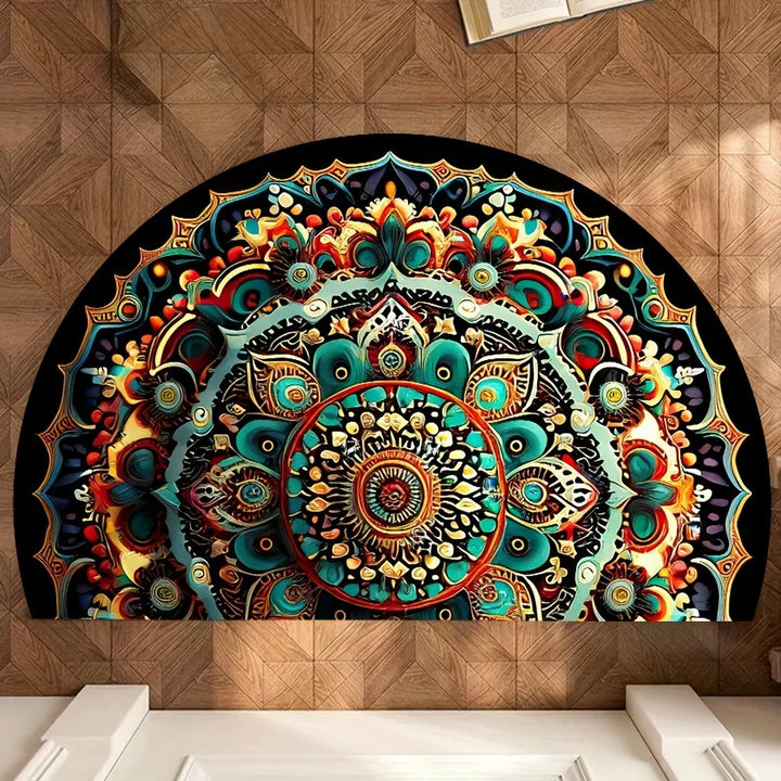 Half Circle Floral Doormat | Non-Slip Entryway Floor Mat