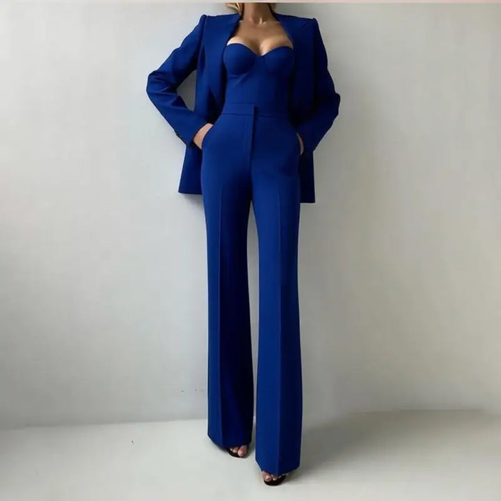 Women’s Corset Pantsuit 3-Piece Set – Blazer, Bustier & Straight-Leg Pants