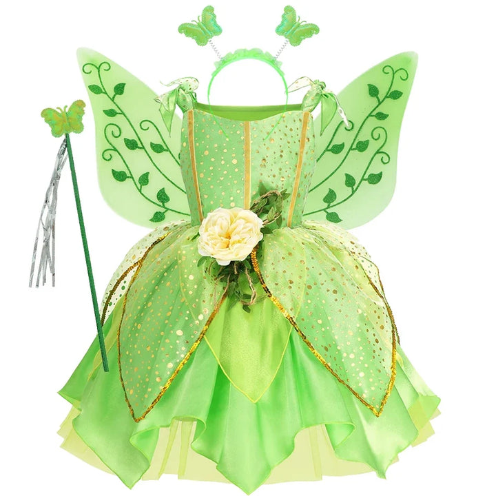 Girls’ Green Woodland Fairy Costume – Princess Dress