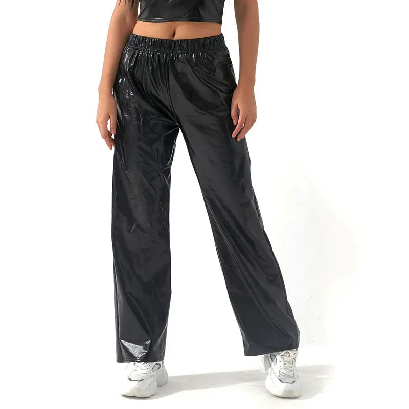Women’s Holographic High-Waist Straight-Leg Pants