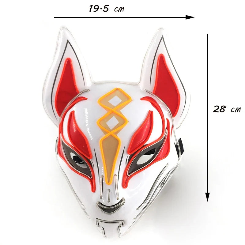 Neon LED Light-Up Japanese Kitsune Fox Mask
