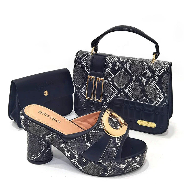 Italian Shoes and Bag Sets HTG1-9 – Black & White Snake