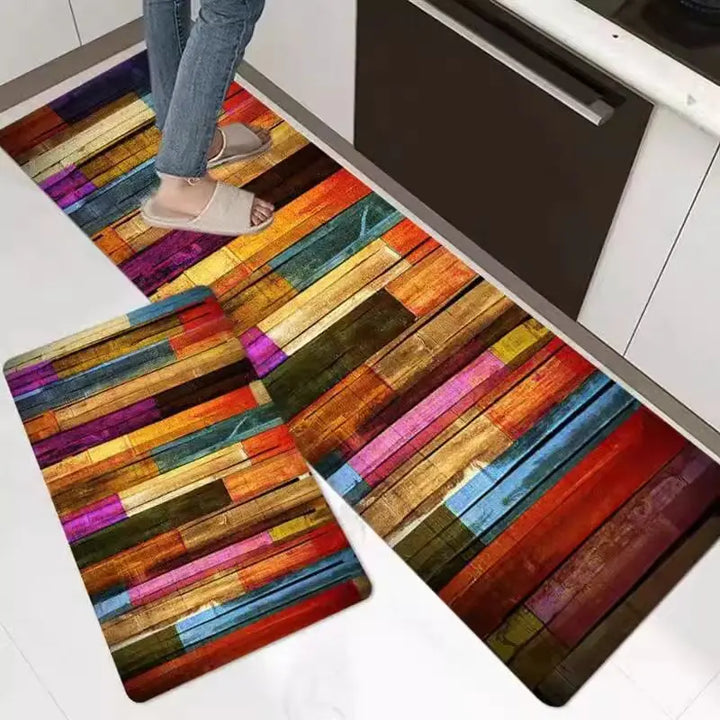 Rainbow Wood Kitchen Floor Mats | Non-Slip Laundry & Bathroom Rugs