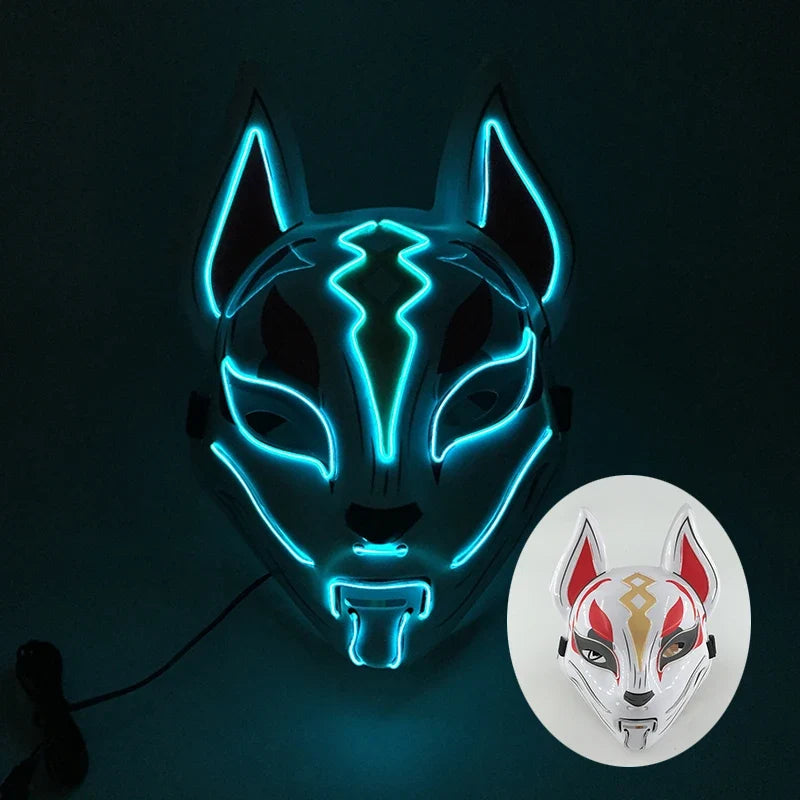 Neon LED Light-Up Japanese Kitsune Fox Mask