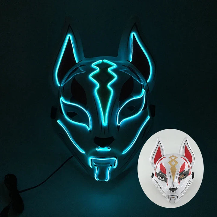 Neon LED Light-Up Japanese Kitsune Fox Mask