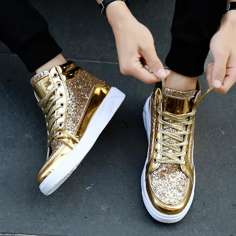 Men’s Glitter High-Top Sneakers – Shiny Party & Stage Shoes